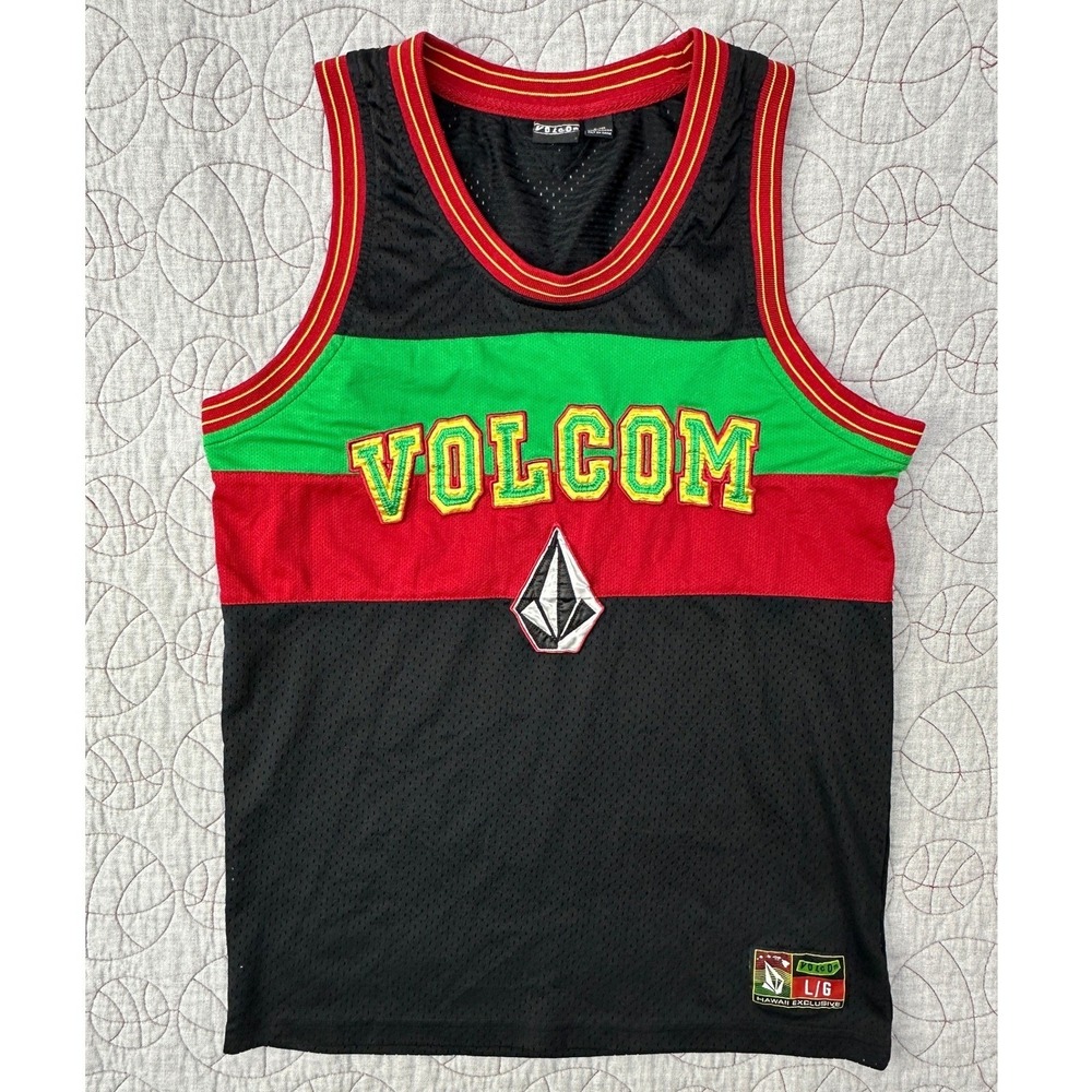 VTG Volcom Basketball Mesh Jersey Black Red Green Hawaii Exclusive / Mens Large